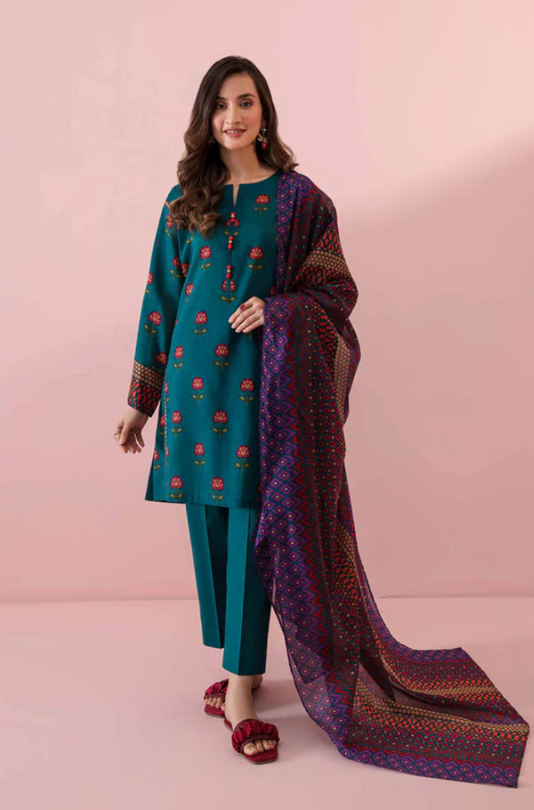 NISHAT 3PC WINTER EMBORIDED SHIRT PRINED WOOLEN SHAWL