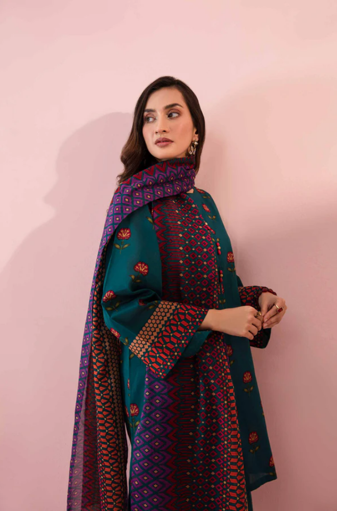 NISHAT 3PC WINTER EMBORIDED SHIRT PRINED WOOLEN SHAWL