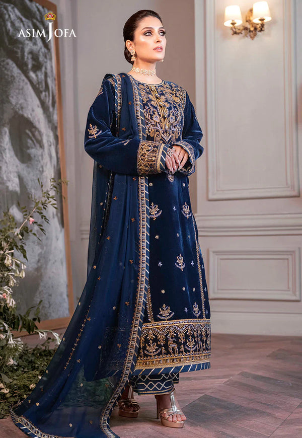 ASIM JOFA 3pc Luxury Velvet | Embroidered Organza Barosha | Asim Jofa D # 245 - 06 Dupatta