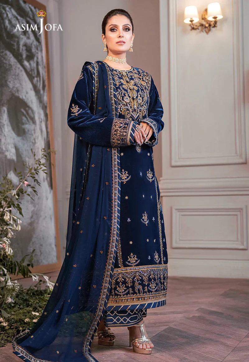 ASIM JOFA 3pc Luxury Velvet | Embroidered Organza Barosha | Asim Jofa D # 245 - 06 Dupatta